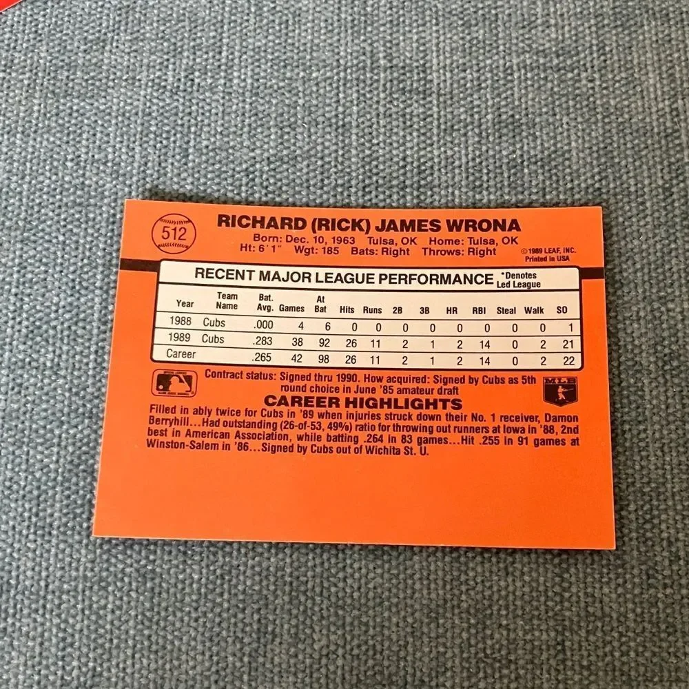 1990 Donruss Chicago Cubs Baseball Card Trading Card